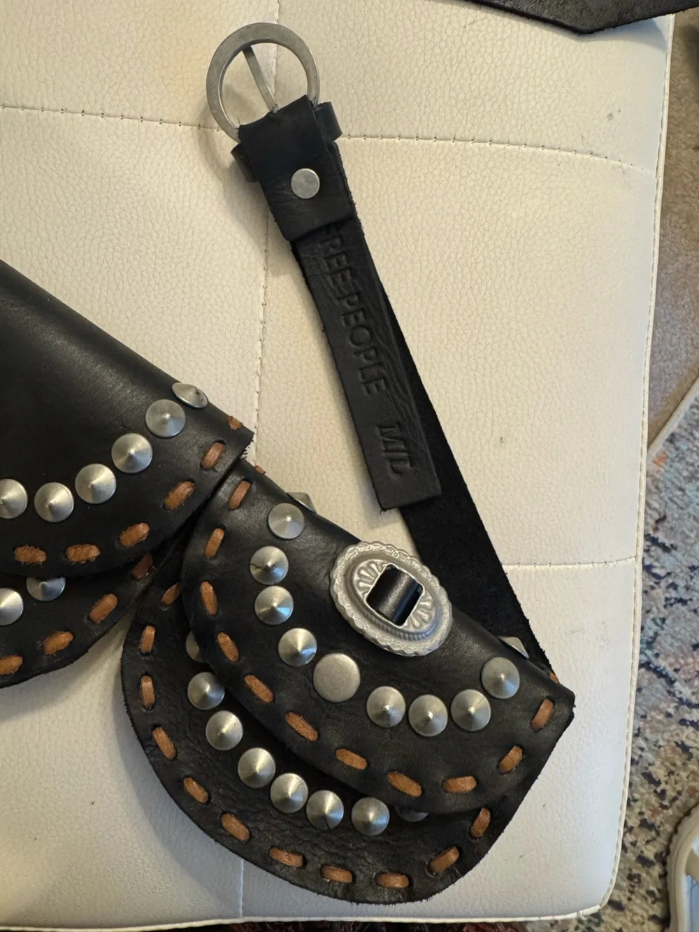 Free People Black Double Studded Leather Belt Bag